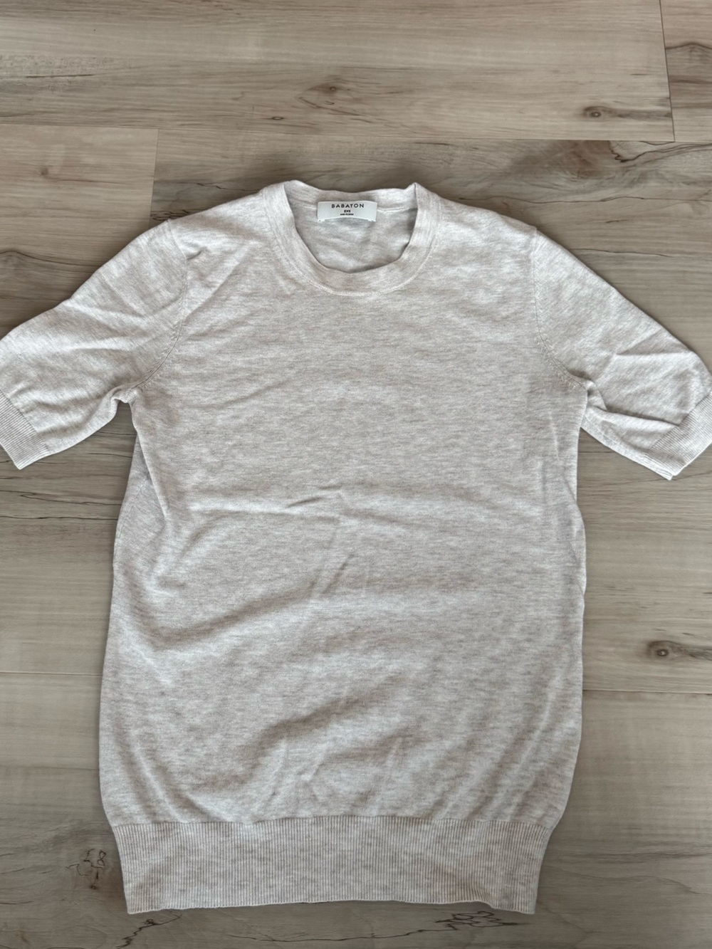Babaton Heathered Oatmeal Crewneck Short Sleeve Top